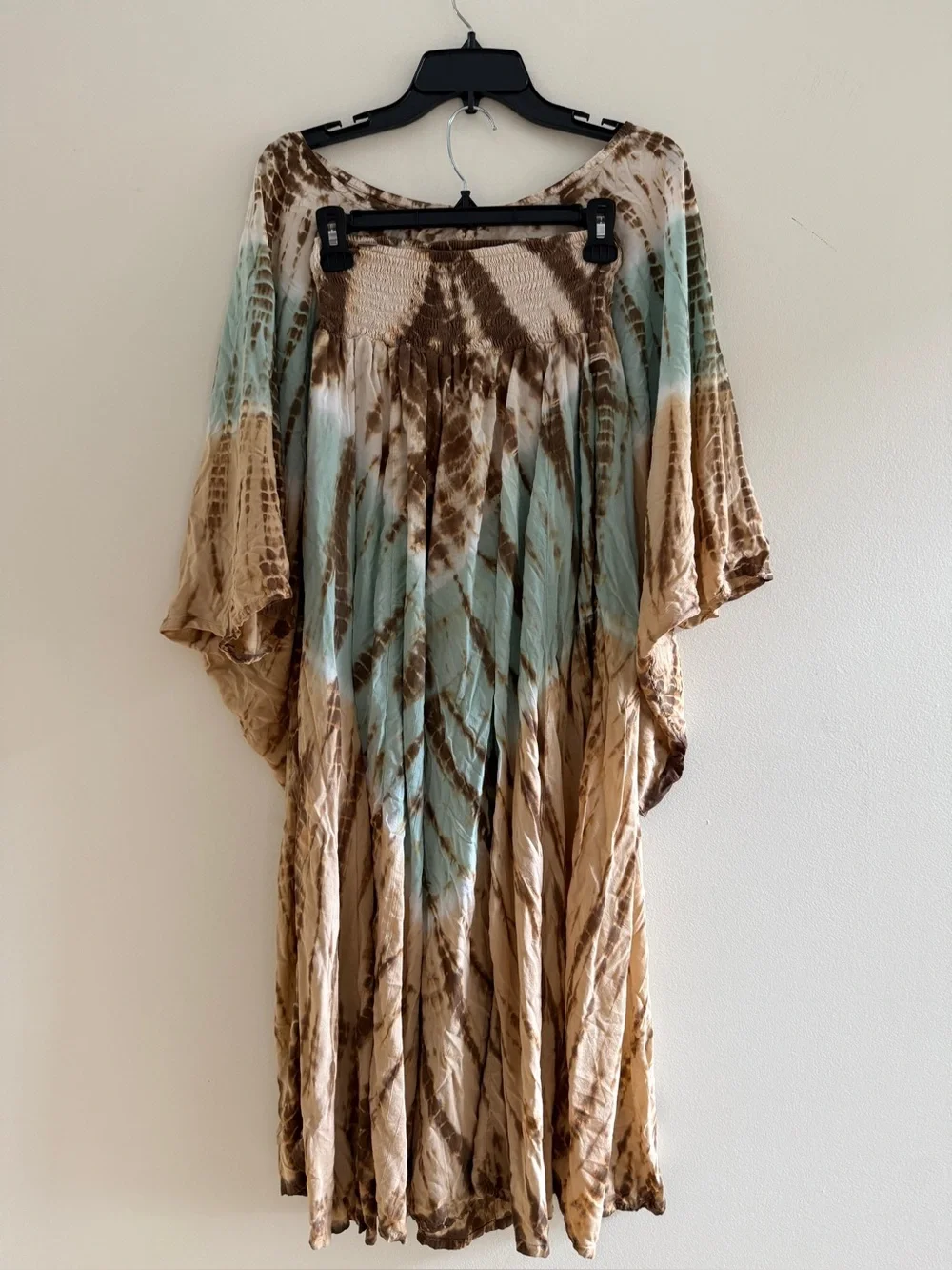 STYLEPARK1 Tie-Dye 2-Piece Tunic Top and Wide Leg Smocked Waist Pants One Size
